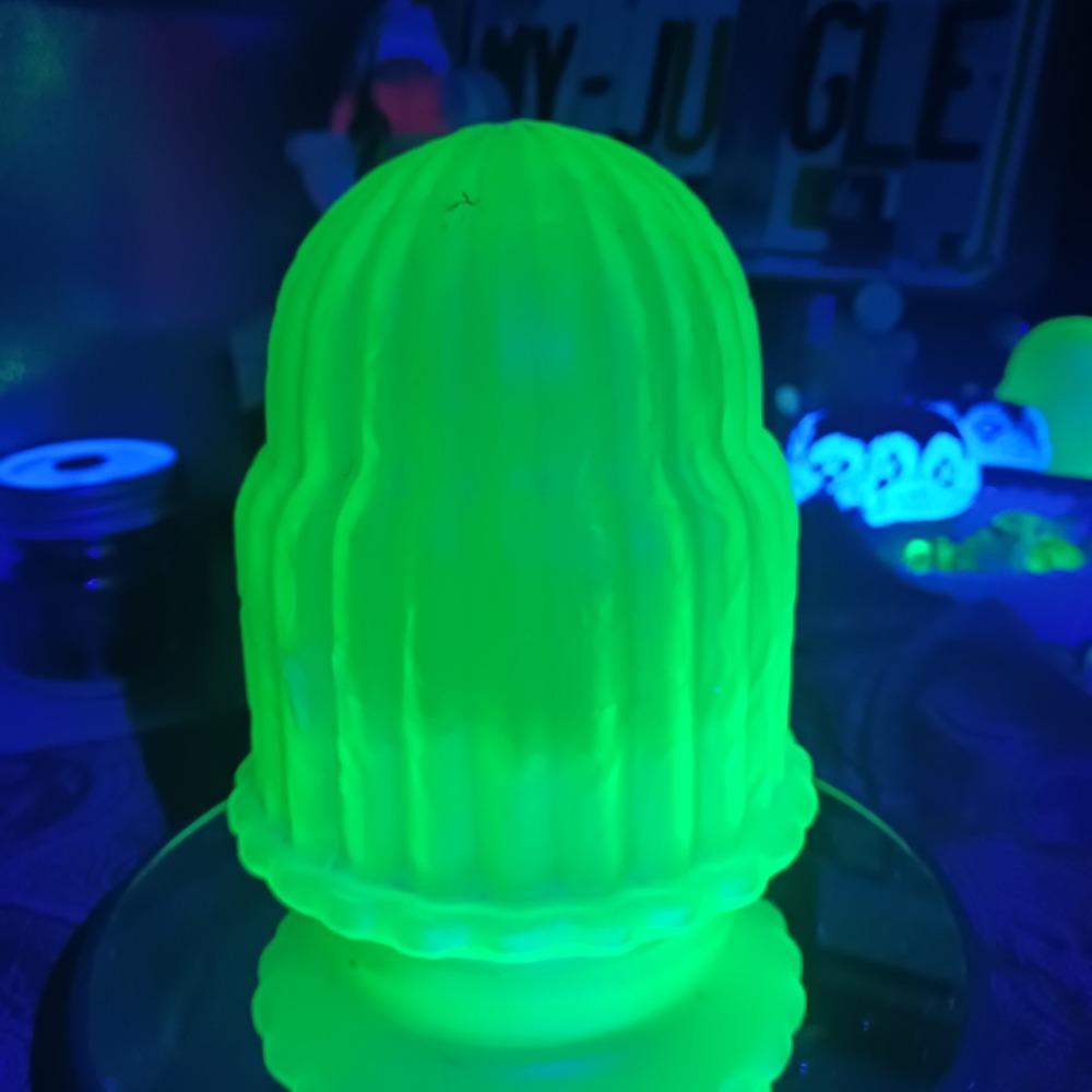 Art Deco Green Satin Uranium Glass Domed Lamp or Ceiling Pendant Shade Glows